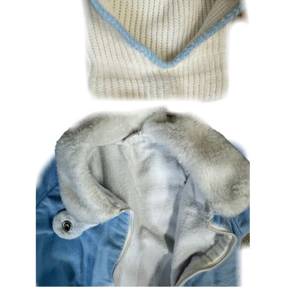 Quiltex Winter Snowsuit Blue Fur Colla VTG 6 Month Retro Jumpsuit W Handmade Hat - Picture 5 of 13